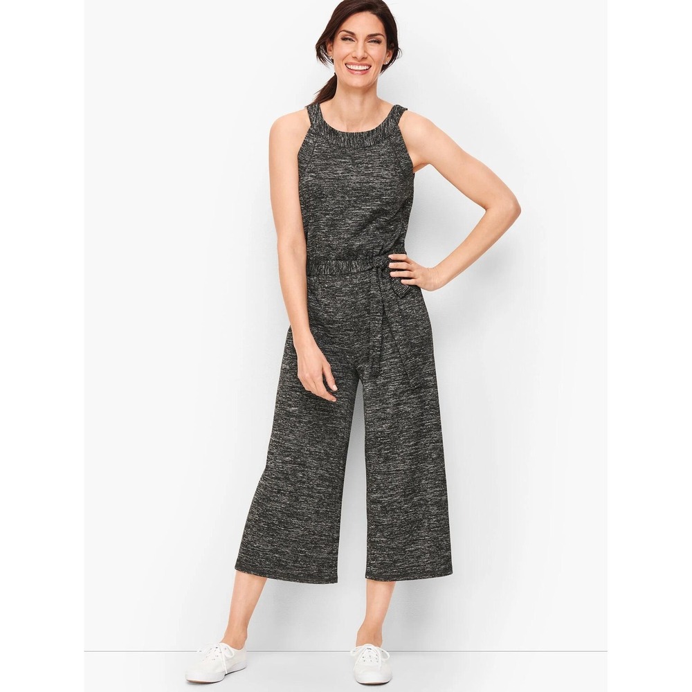 T by Talbots Romper Soft Drape Jersey Heather Gray‎ Wide Leg Cropped Tie Belt XL